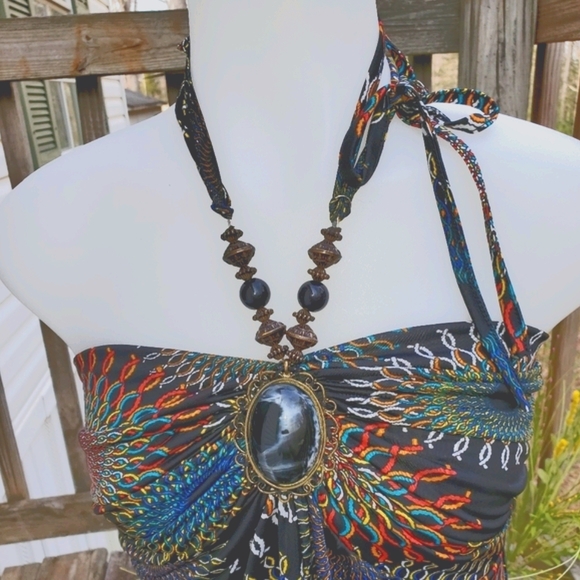 Halter tube top summer dress jeweled neck strap - Picture 2 of 6